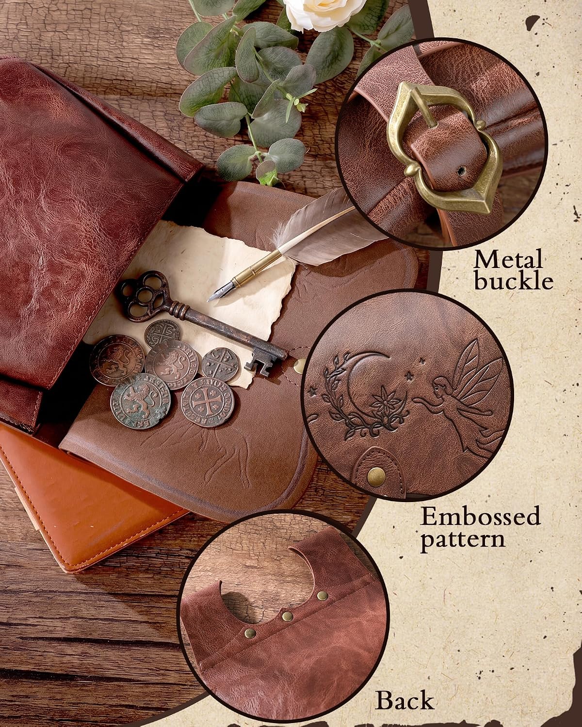 Medieval Renaissance Belt Pouch – Brown Leather Renfaire Bag