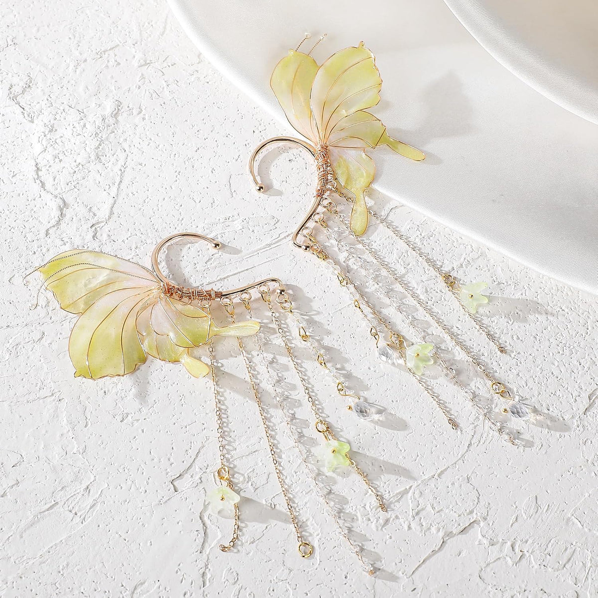 MOSTORY Green Elf Crown & Elf Ears Set with Flowers & Butterflies