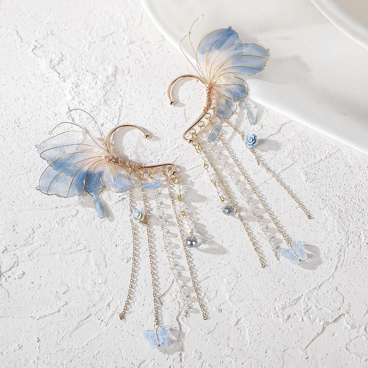 MOSTORY Purple Butterfly Fairy Crown & Elf Ear Cuffs Set