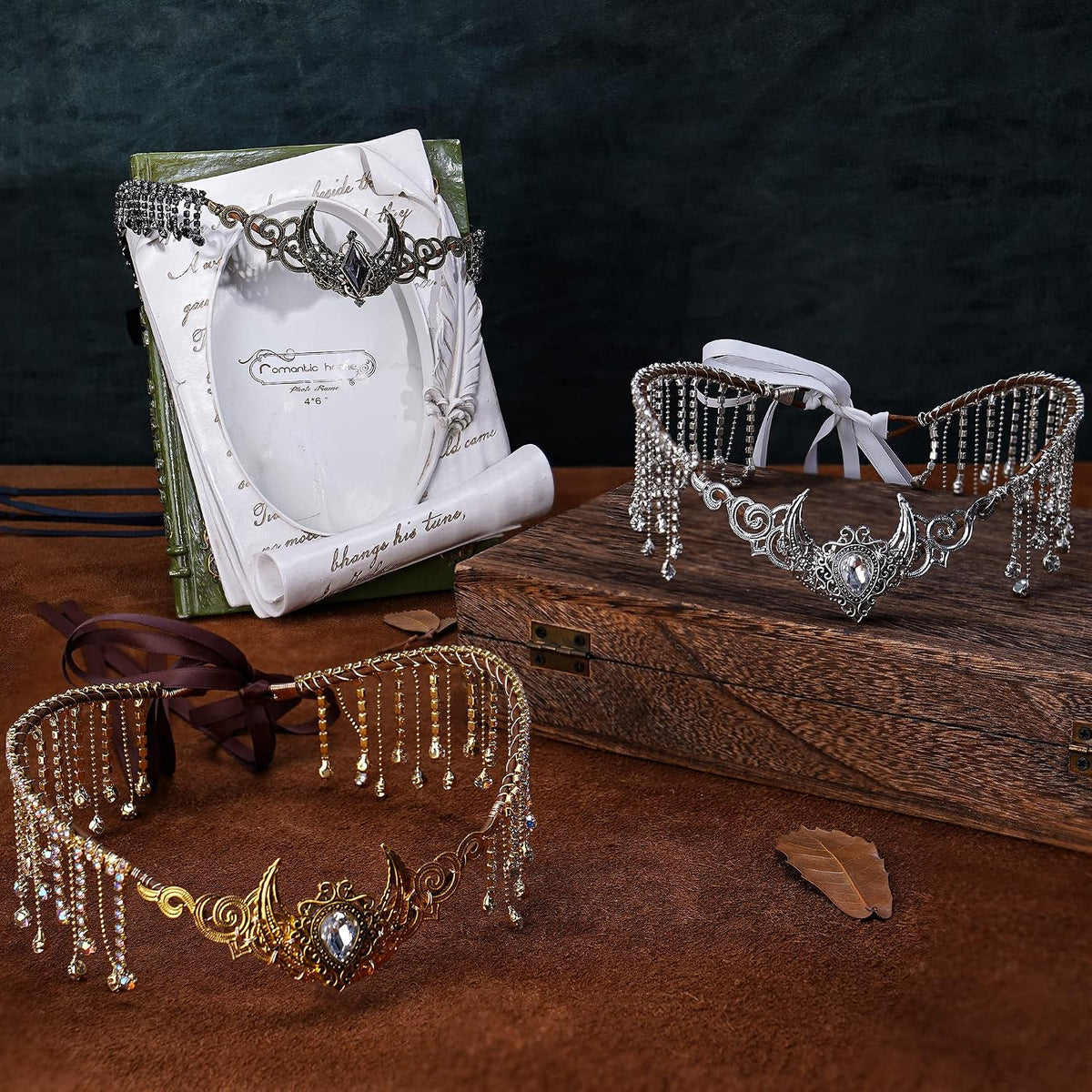 MOSTORY Handmade Silver Viking Crown Crystal Tassel Headpiece