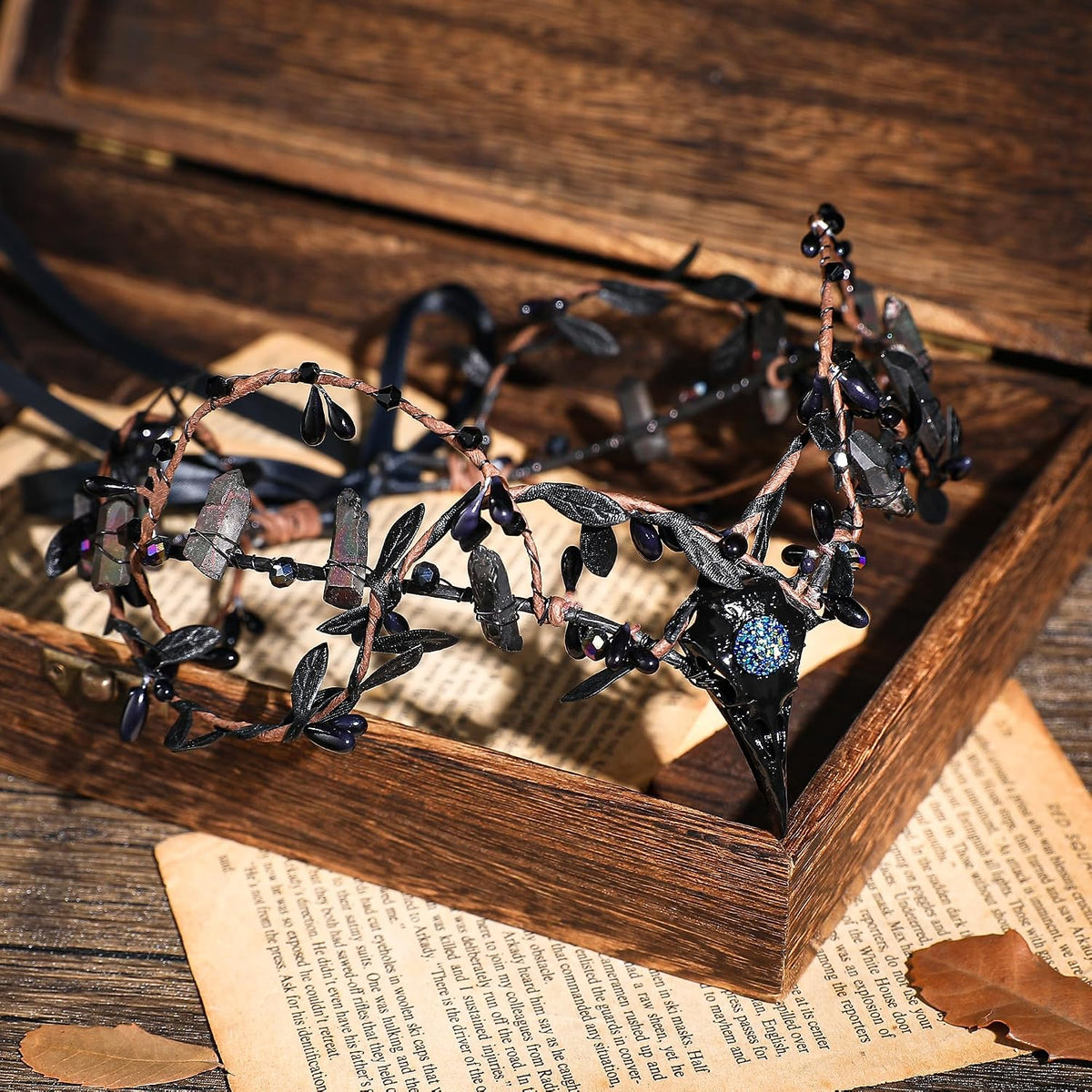 MOSTORY Black Elf Witch Crown – Gothic Raw Quartz Circlet