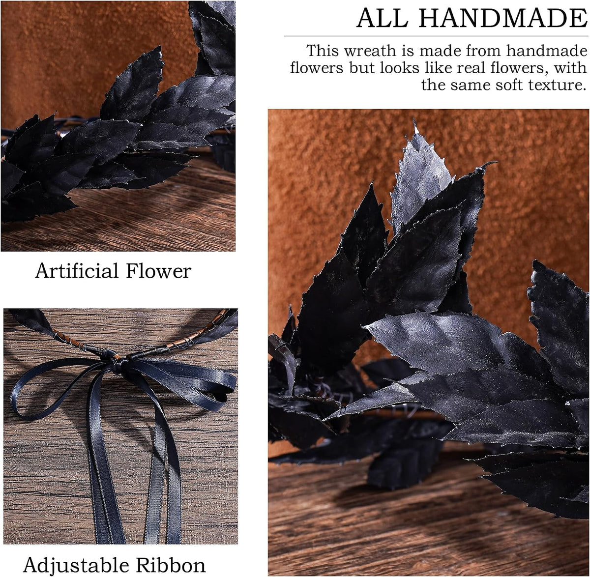 MOSTORY Black Greek Laurel Crown - Handmade Dark Leaf Headband