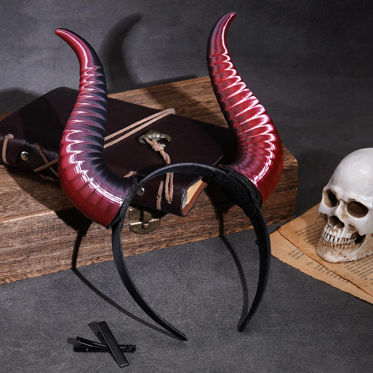 MOSTORY Dark Red 3D Devil Horns Headband – Detachable Cosplay