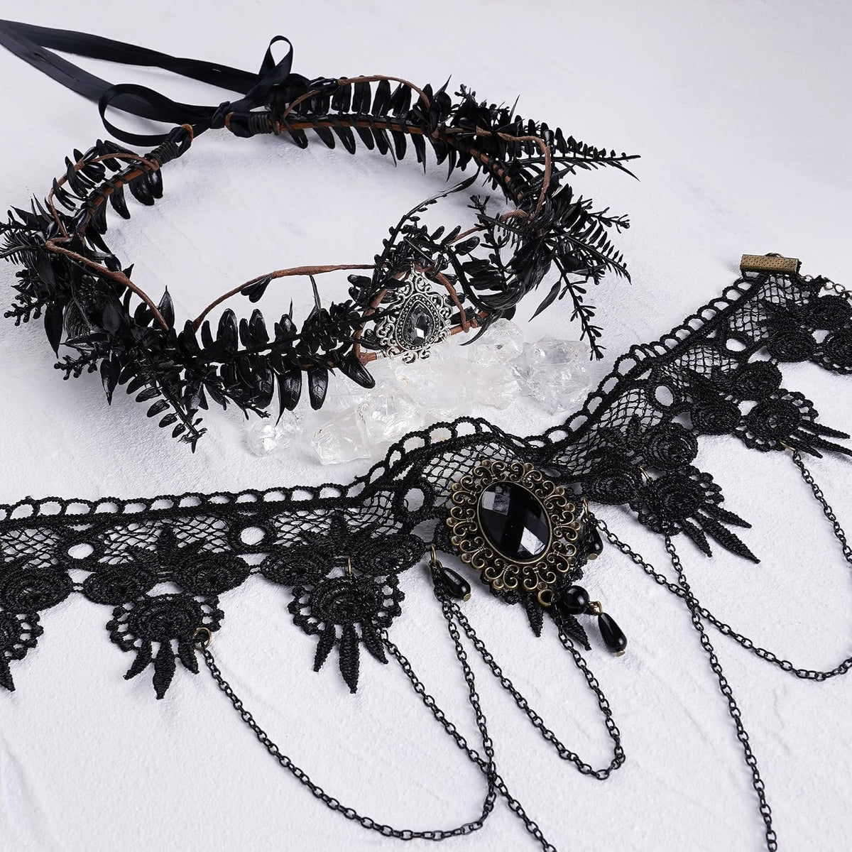 MOSTORY Gothic Renaissance Crown & Lace Choker Set