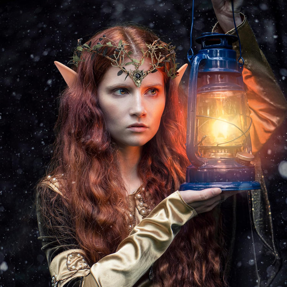 MOSTORY Elf Ears & Green Antler Crown Set, 2 Pairs