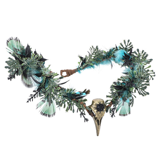 Green Feather Elf Crown - Handmade Gothic Raven Flower Headpiece