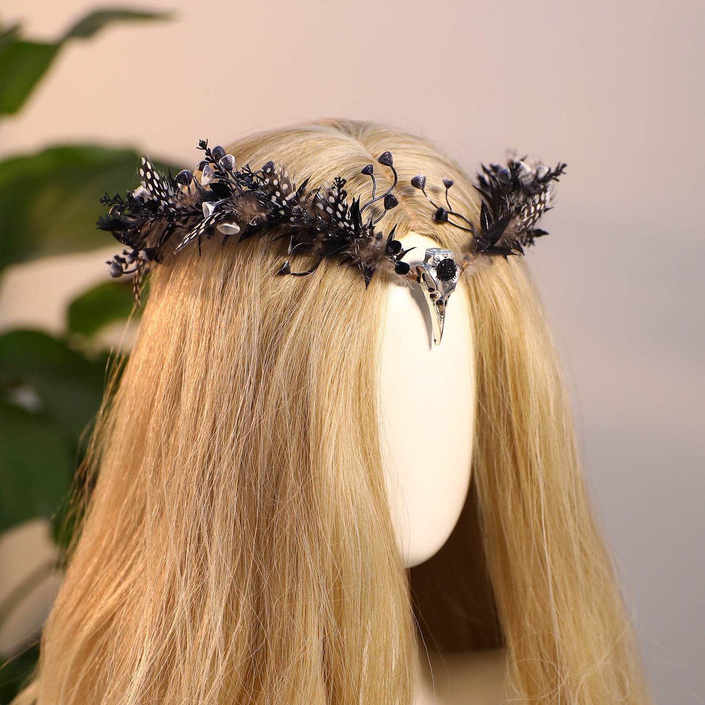 Black Feather Elf Crown - Handmade Witch Headpiece Dark Fairy Tiara