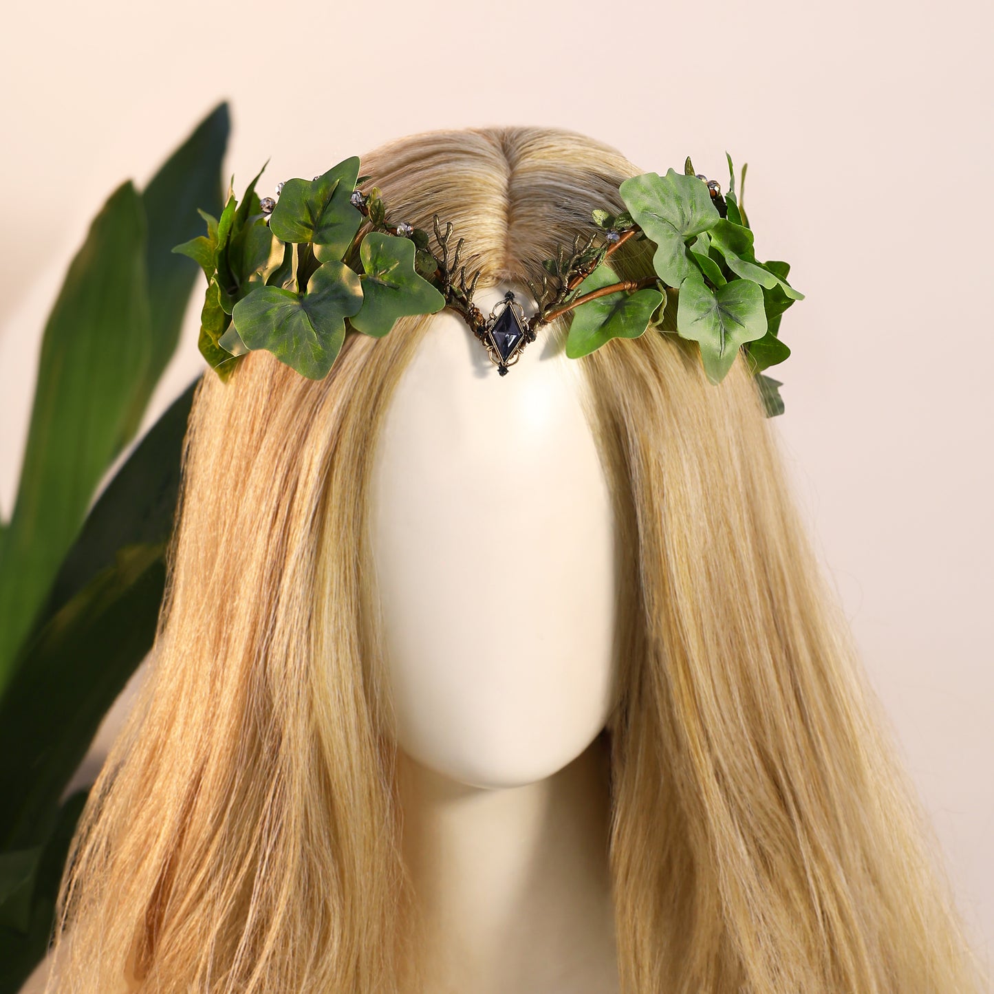 Woodland Leaf Fairy Crown - Floral Elf Crown Forest Headpiece Green Leaf