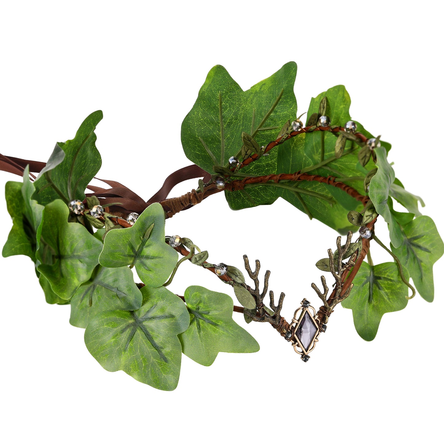 Woodland Leaf Fairy Crown - Floral Elf Crown Forest Headpiece Green Leaf