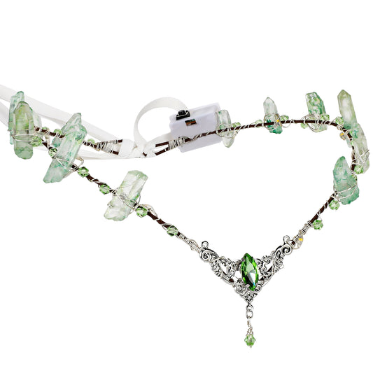 Green LED Crystal Crown - Light up Fairy Crown Raw Quartz Elven Headband