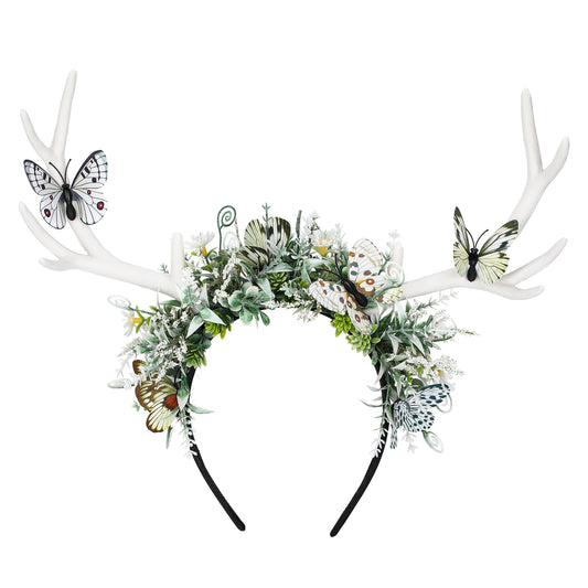 andmade Green Butterfly Antler Headband - Woodland Fairy Flower Hairband