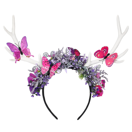 Handmade Butterfly Fairy Antler Headband - Reindeer Floral Headband