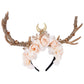 Handmade Gold Flower Antler Headband - Reindeer Floral Hairdband Woodland Deer Horn Headpiece