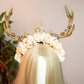 Handmade Gold Flower Antler Headband - Reindeer Floral Hairdband Woodland Deer Horn Headpiece