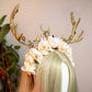 Handmade Gold Flower Antler Headband - Reindeer Floral Hairdband Woodland Deer Horn Headpiece