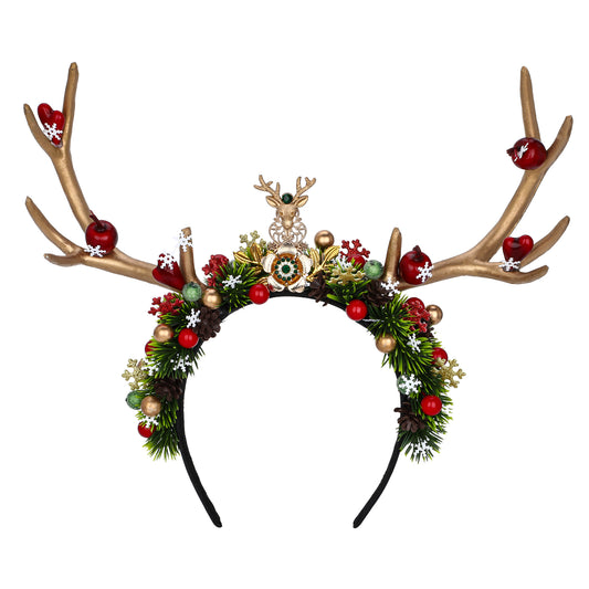 Handmade Christmas Antler Headband - Woodland Gold Reindeer Hairband