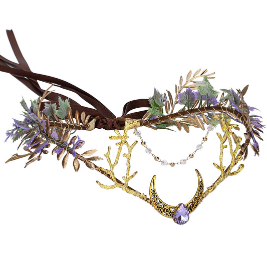 andmade Moon Flower Crown - Fairy Headpiece Woodland Elf Circlet