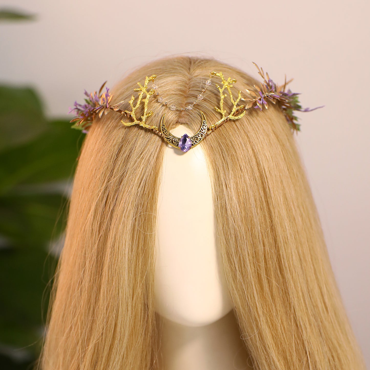 Handmade Moon Flower Crown - Fairy Headpiece Woodland Elf Circlet