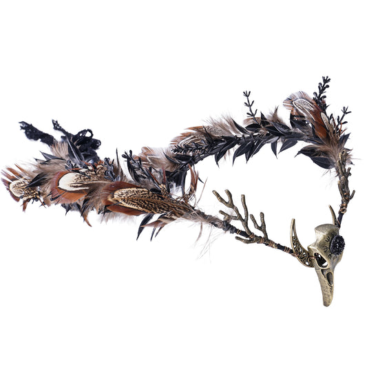 Handmade Brown Feather Crown - Gothic Flower Headpiece Elf Moon Cirlet