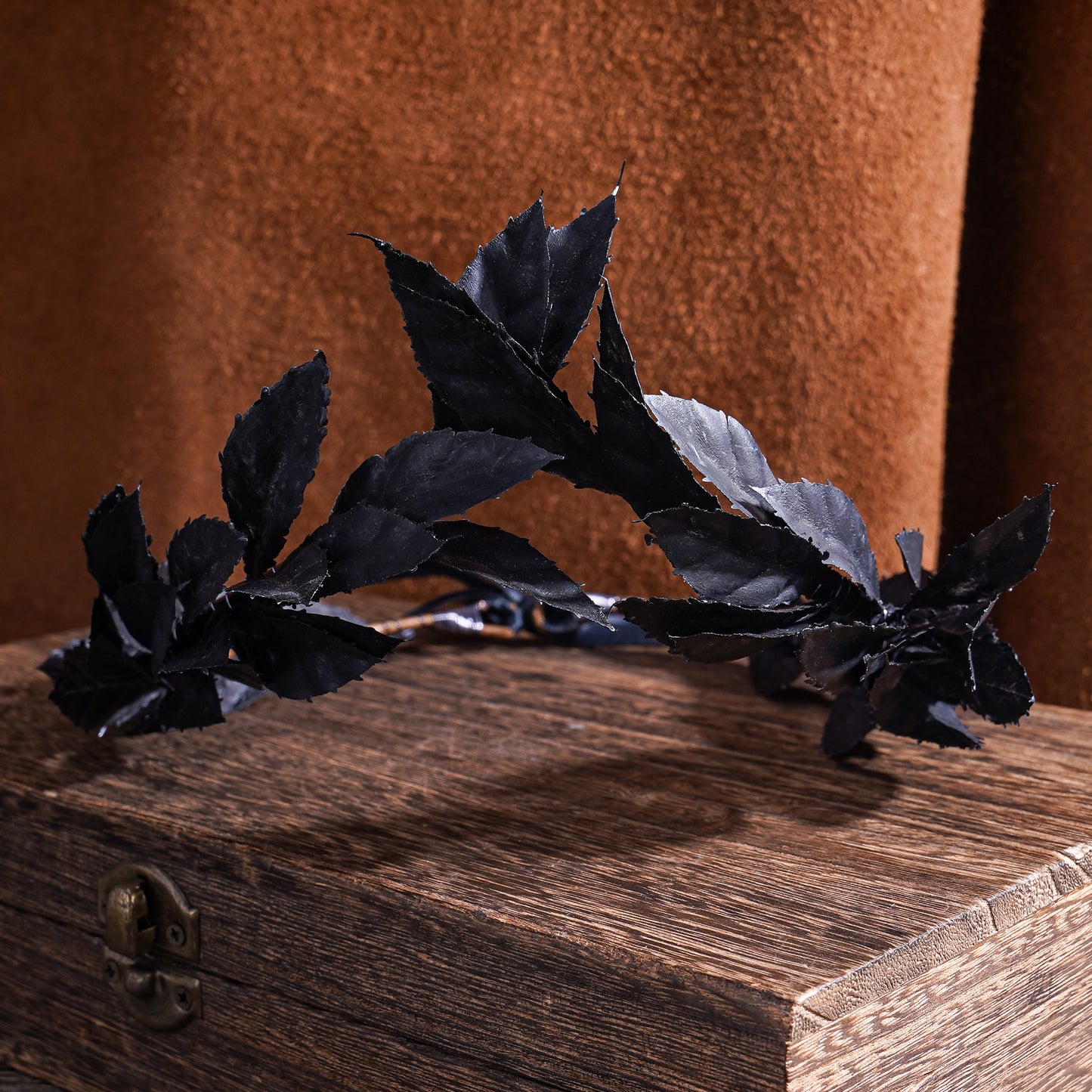 Black Greek Laurel Crown - Handmade Dark Leaf Circlet Forest Emperor Wreath Woodland Headpiece