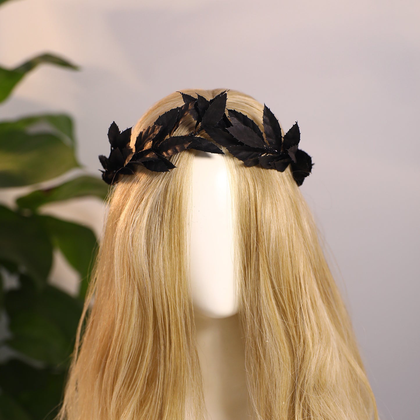 Black Greek Laurel Crown - Handmade Dark Leaf Circlet Forest Emperor Wreath Woodland Headpiece