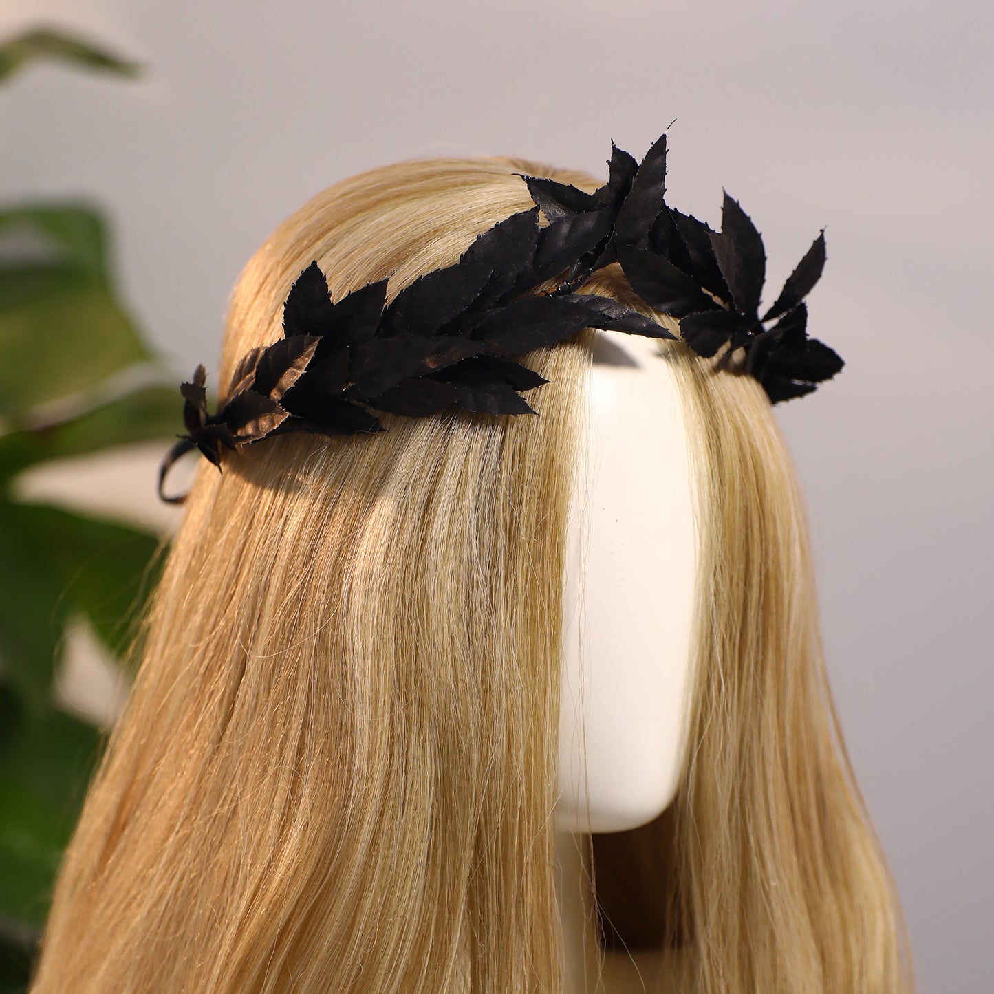 Black Greek Laurel Crown - Handmade Dark Leaf Circlet Forest Emperor Wreath Woodland Headpiece