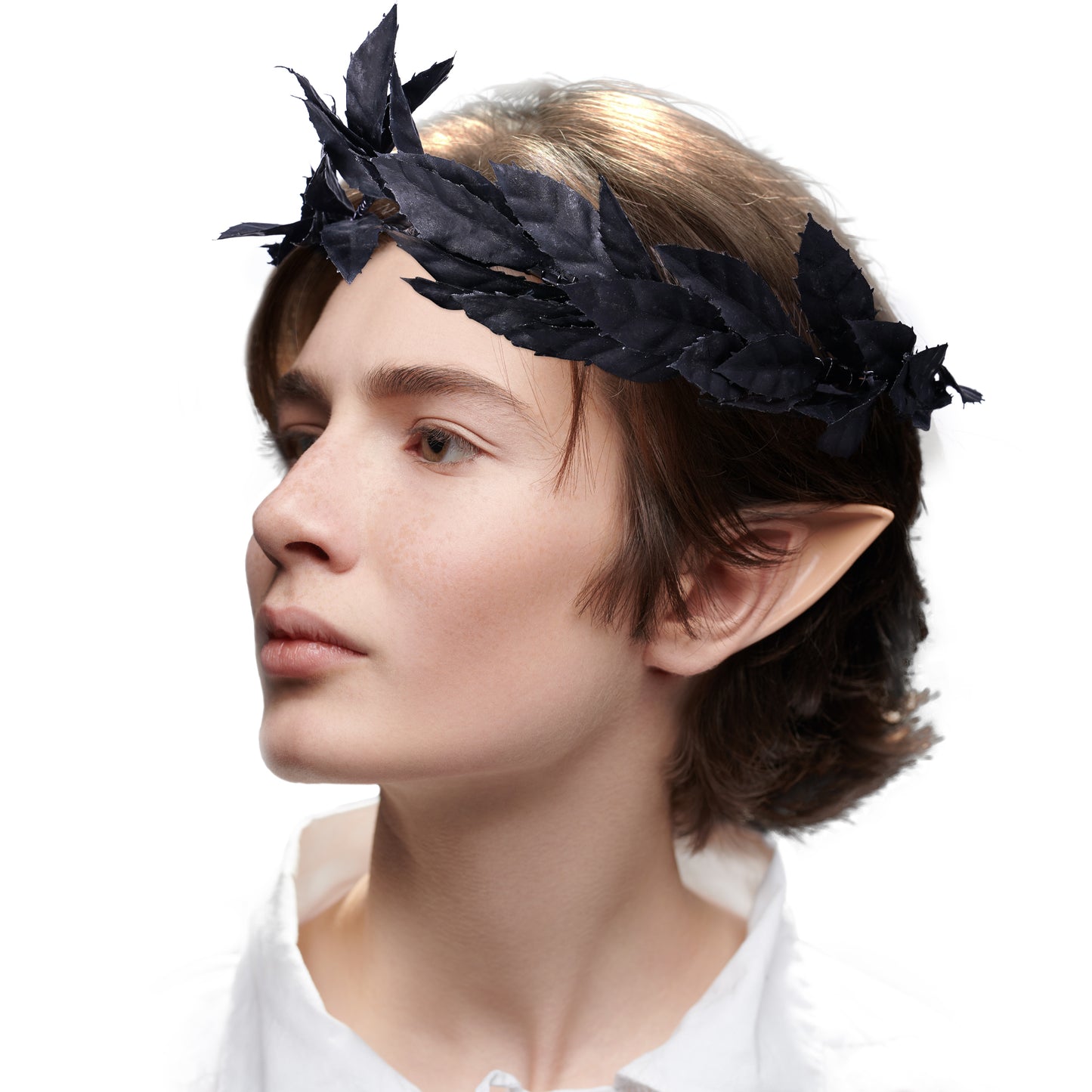 Black Greek Laurel Crown - Handmade Dark Leaf Circlet Forest Emperor Wreath Woodland Headpiece