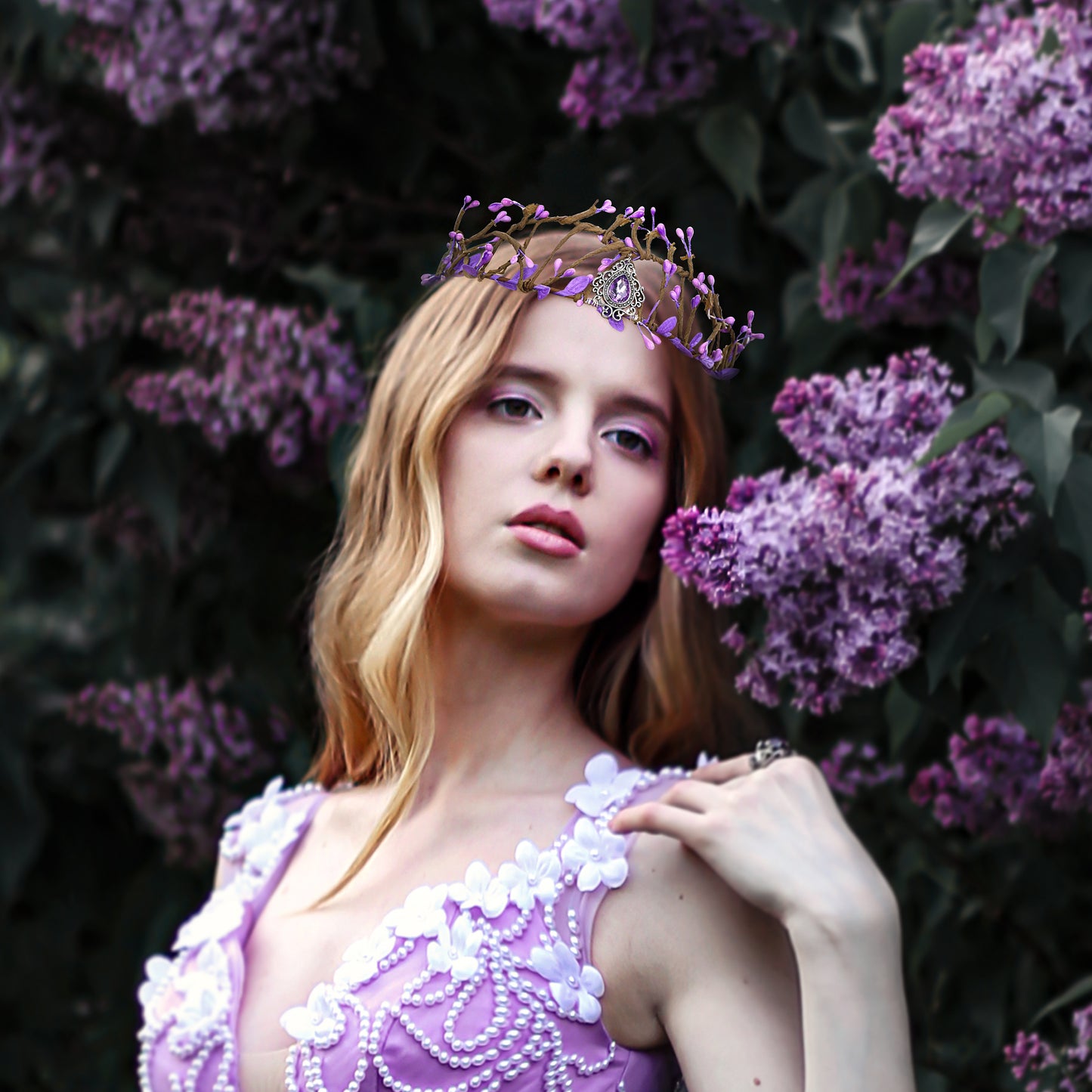 Handmade Purple Twig Crown Headband for Wedding