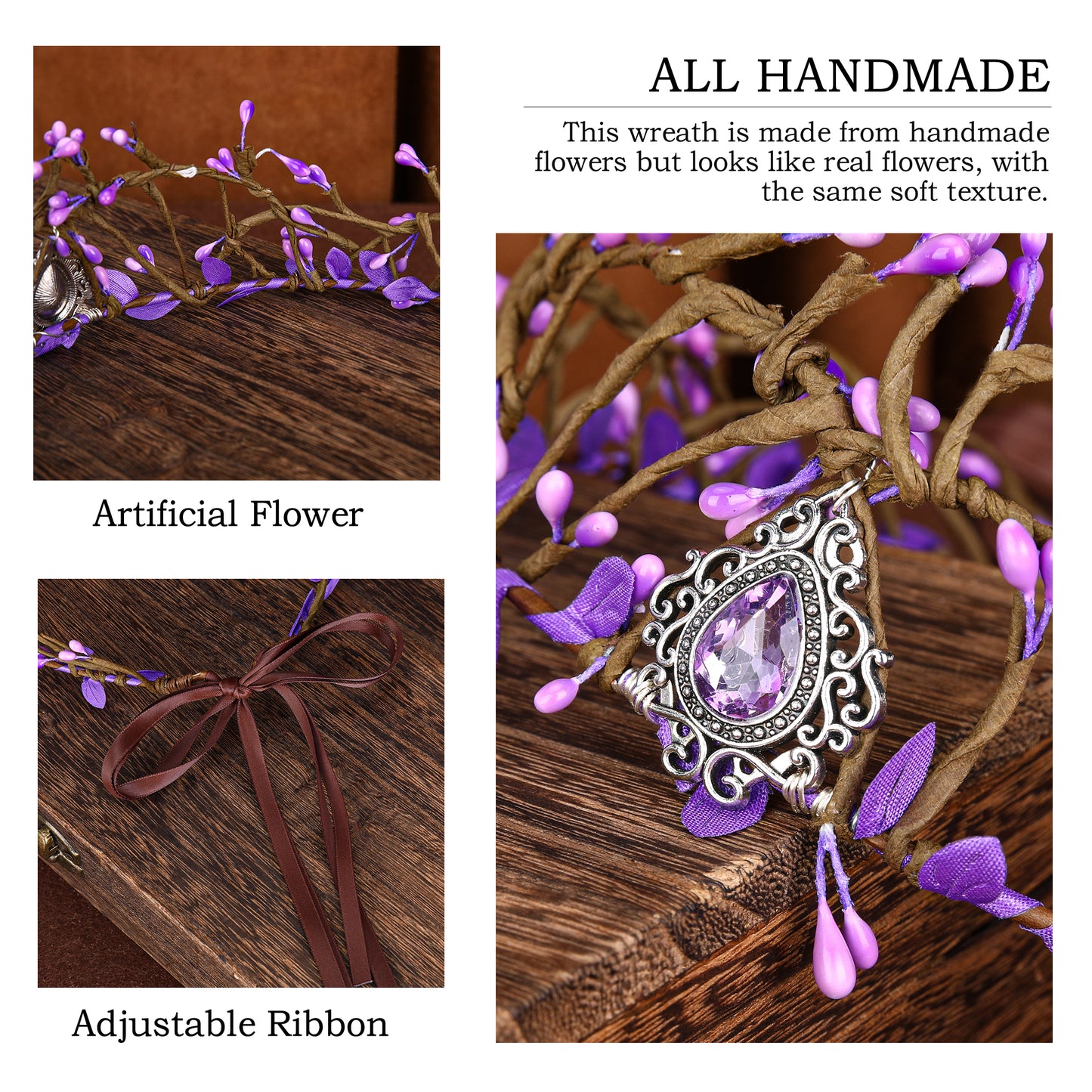 Handmade Purple Twig Crown Headband for Wedding