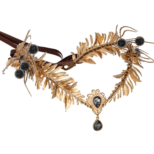 Celtic Fairy Elf Headband - Renaissance Golden Leaves Crown