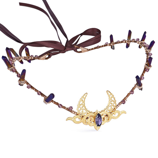 Gold Moon Crown: Renaissance Fairy Crystal Tiara