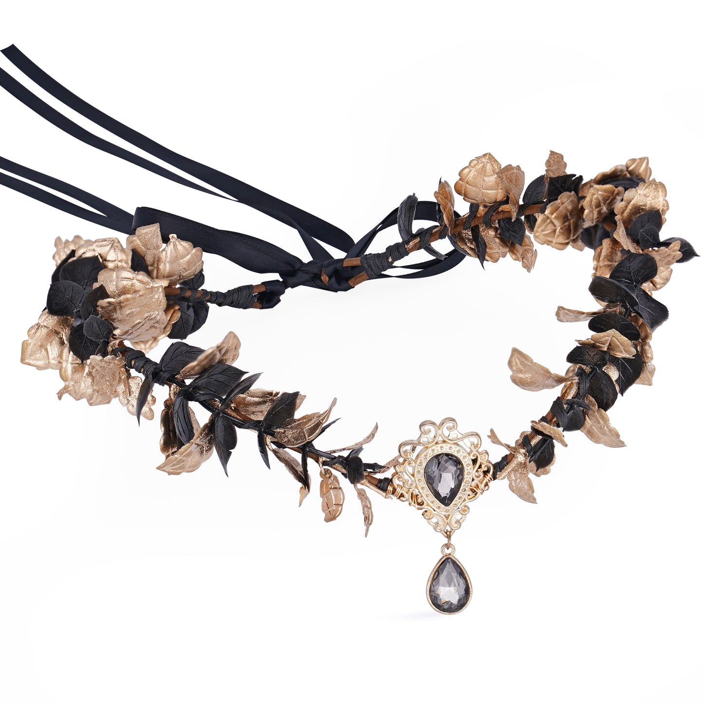 Black Eucalyptus Flower Crown: Golden Leaf Headband