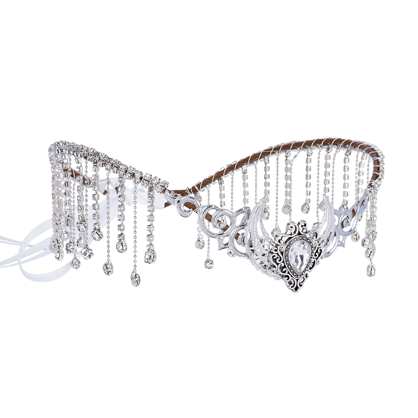 Silver Viking Crown: Crystal Tassels