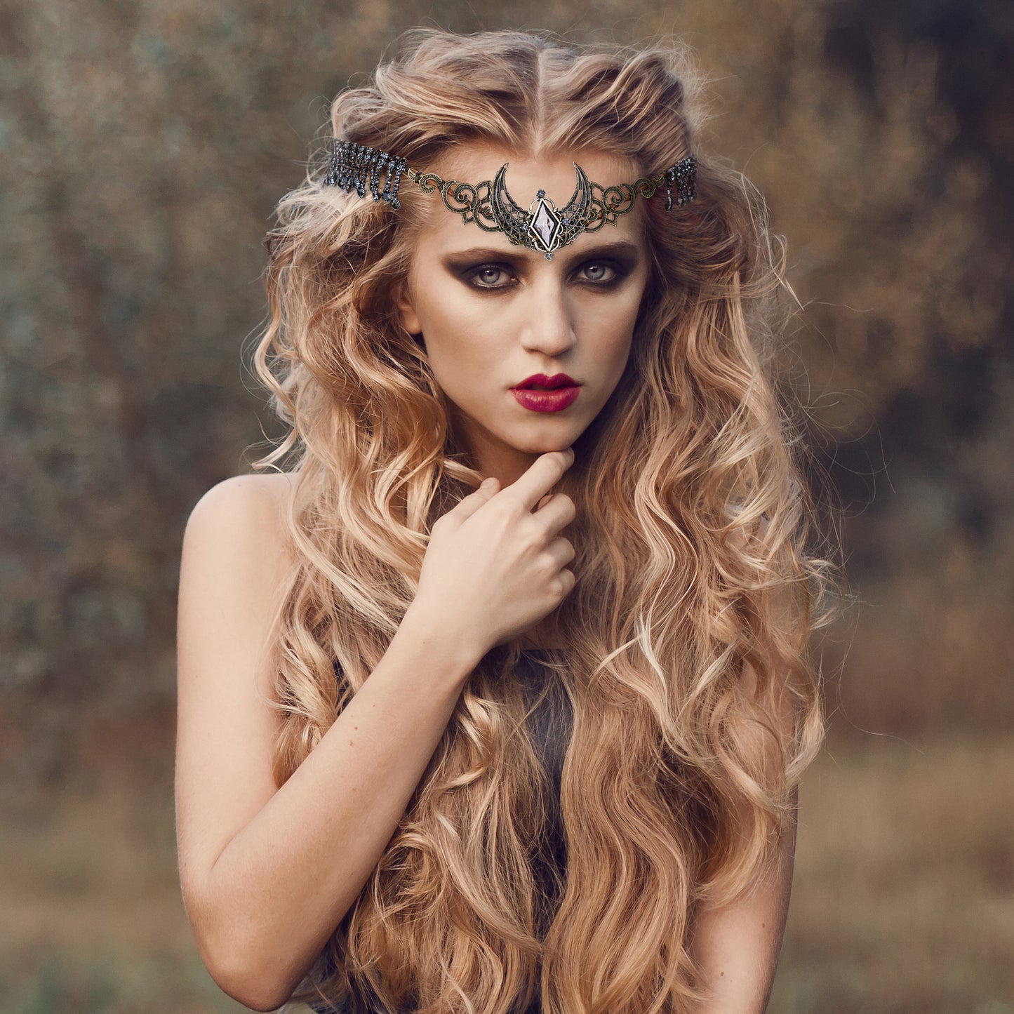 Black Crystal Circlet: Medieval Fairy Moon Headpiece