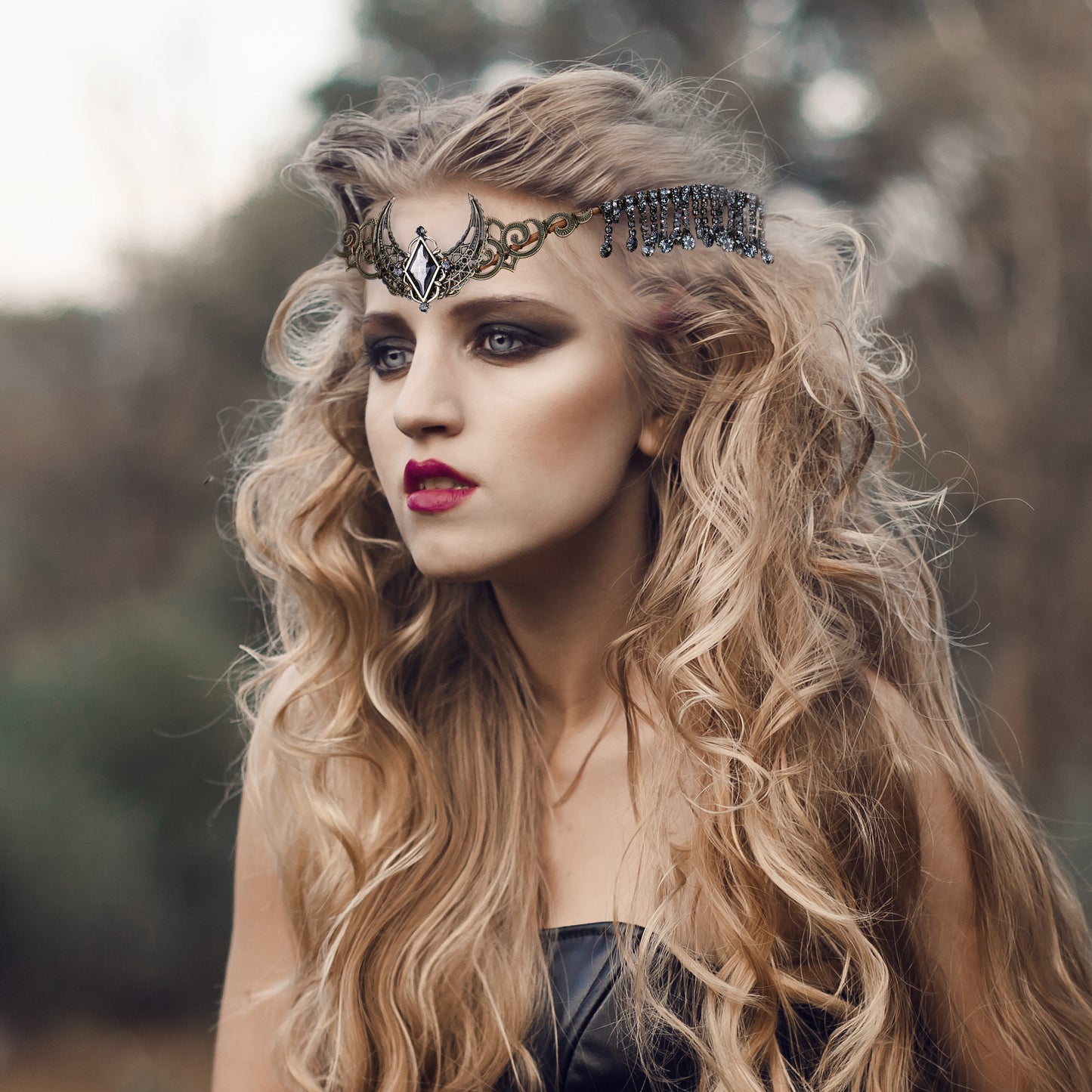 Black Crystal Circlet: Medieval Fairy Moon Headpiece