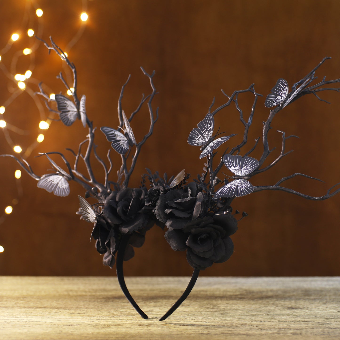 Black Butterfly Branch Headband - Handmade Dark Woodland Hairband Gothic Forest Tree Crown