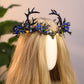 Light up Antler Crown - Handmade Blue Flower Elf Headpiece Forest Fairy Headband