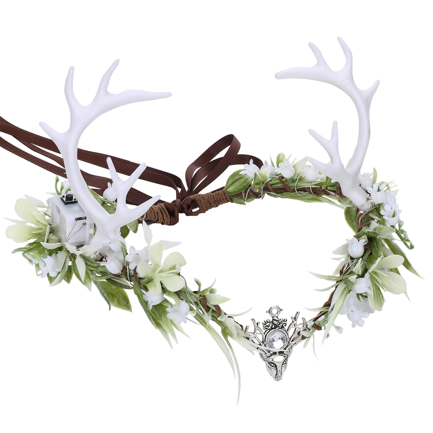 Light up Antler Crown - Handmade Woodland Elf Crown Forest Flower Headpiece