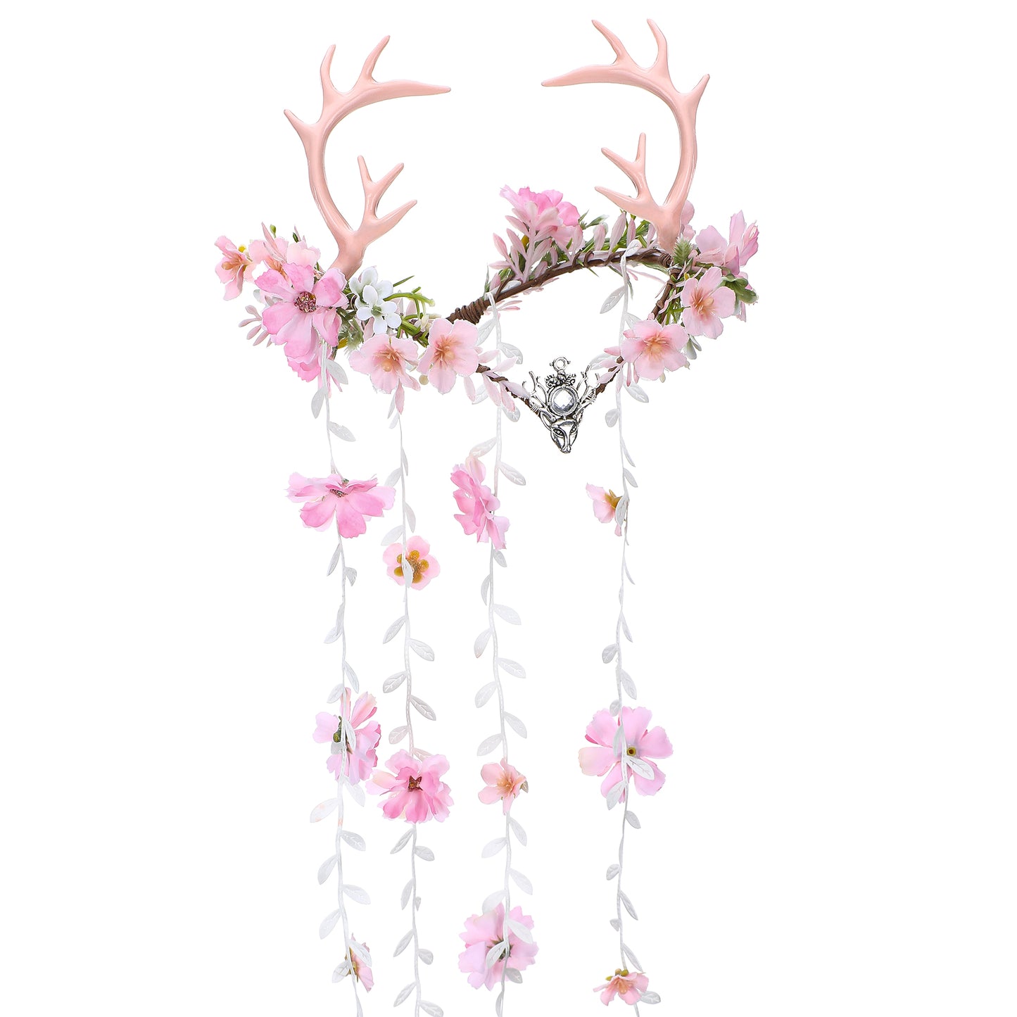 Pink Fairy Antler Headpiece - Handmade Elf Flower Crown Woodland Floral Circlet