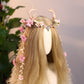 Pink Fairy Antler Headpiece - Handmade Elf Flower Crown Woodland Floral Circlet