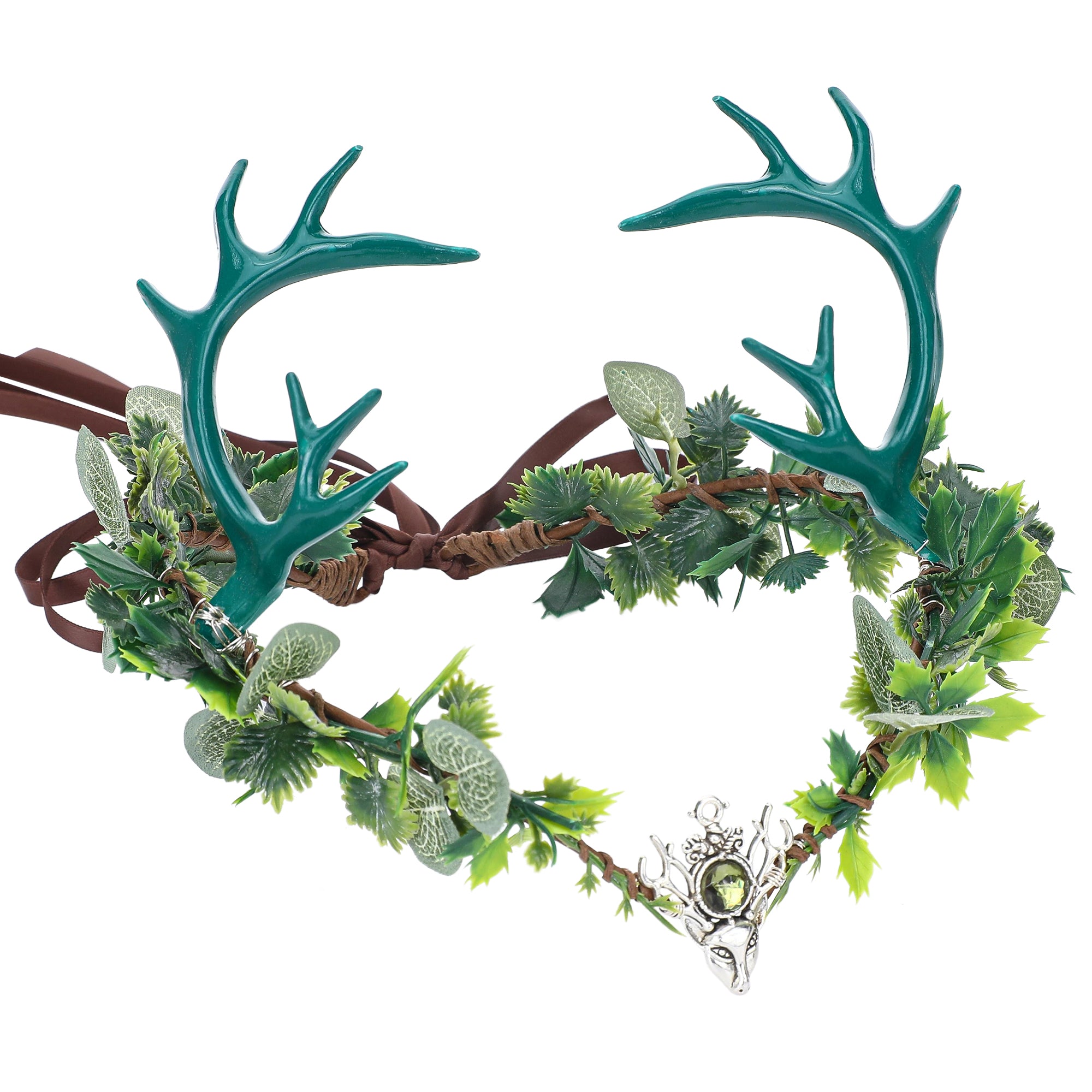 Green Woodland Antler Crown - Handmade Floral Fairy Headpiece Forest E ...