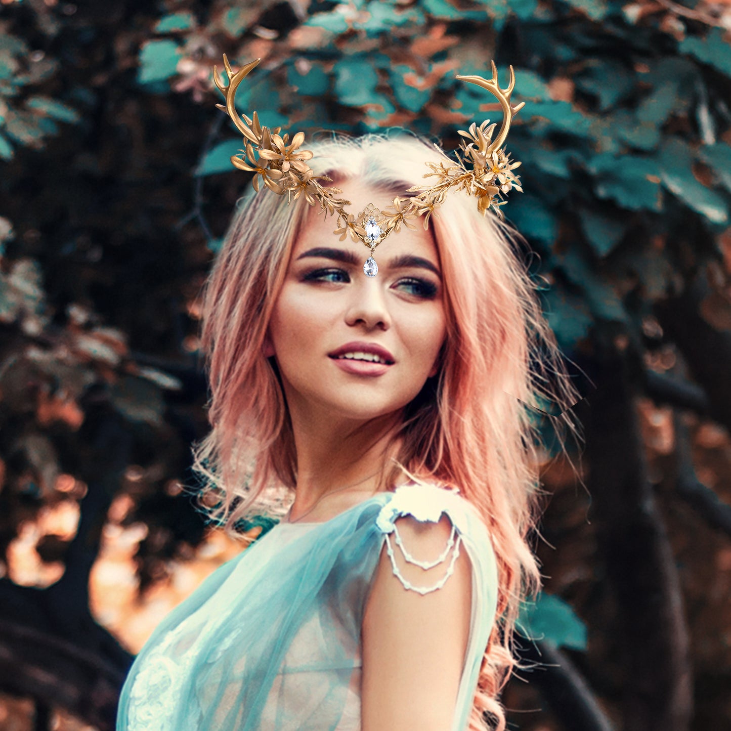 Gold Fairy Leaf Headpiece: Antler Elf Crown