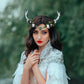 White Antler Fairy Crown: Green Forest Elf Tiara