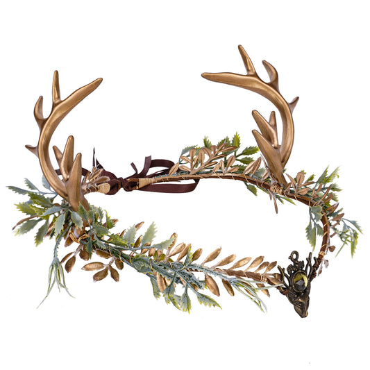 Handmade Woodland Gold Antler Crown - Forest Flower Headband