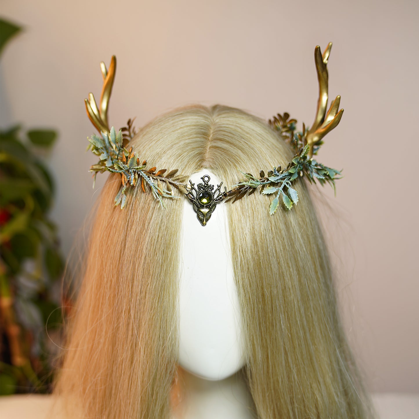 Handmade Woodland Gold Antler Crown - Forest Flower Headband