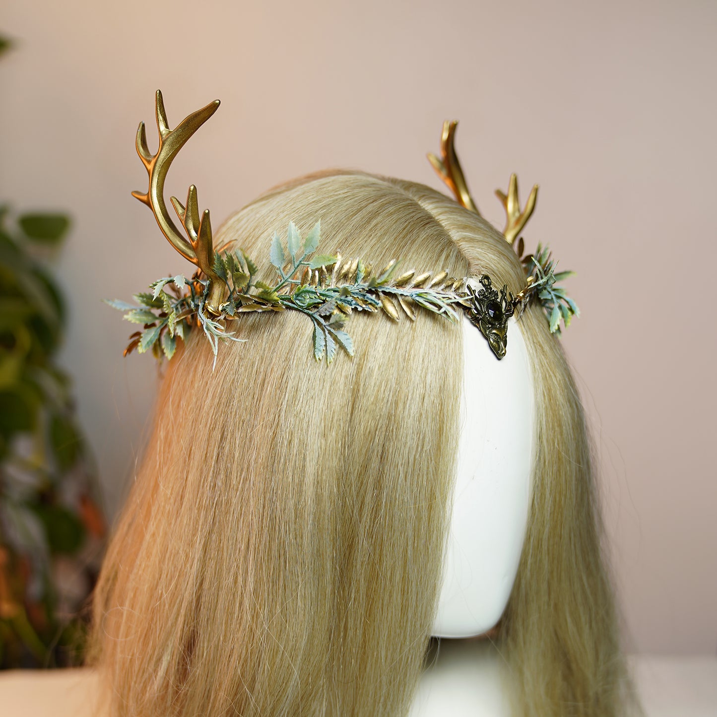 Handmade Woodland Gold Antler Crown - Forest Flower Headband