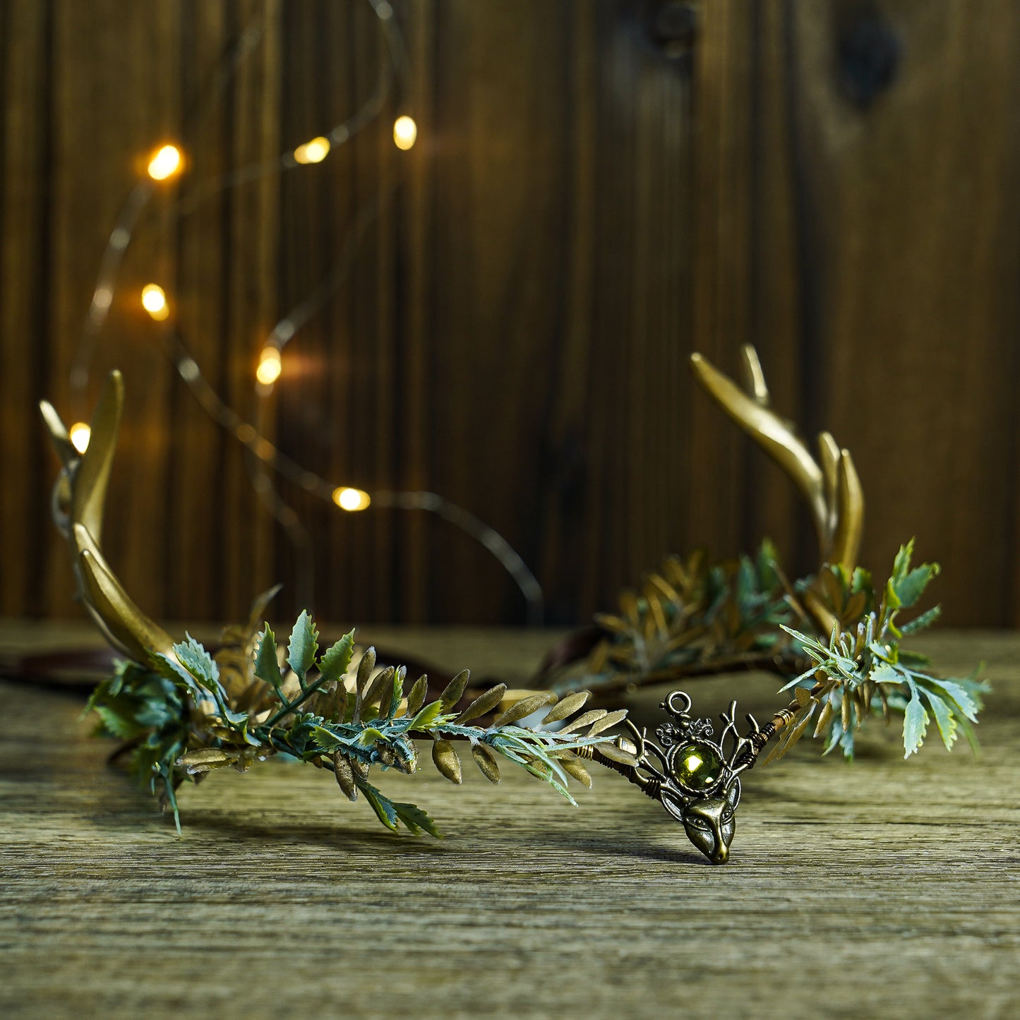 Handmade Woodland Gold Antler Crown - Forest Flower Headband