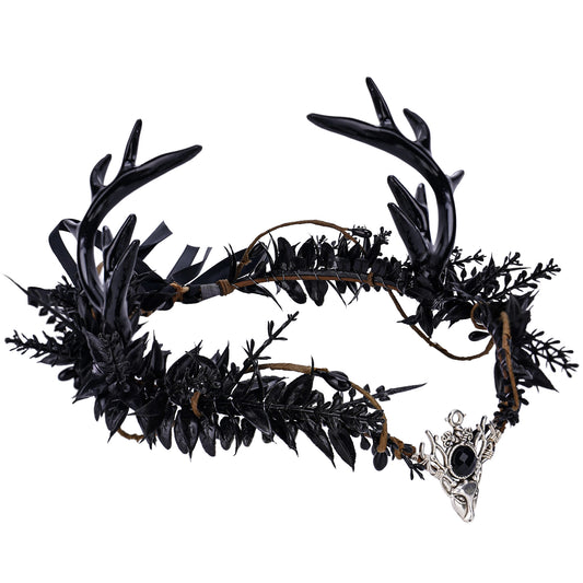 Handmade Antler Crown - Black Gothic Headband Red Fairy Heapiece