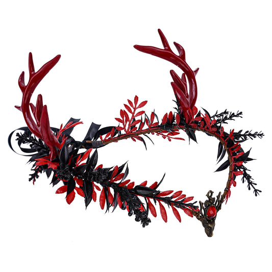 Handmade Antler Crown - Black Gothic Headband Red Fairy Heapiece