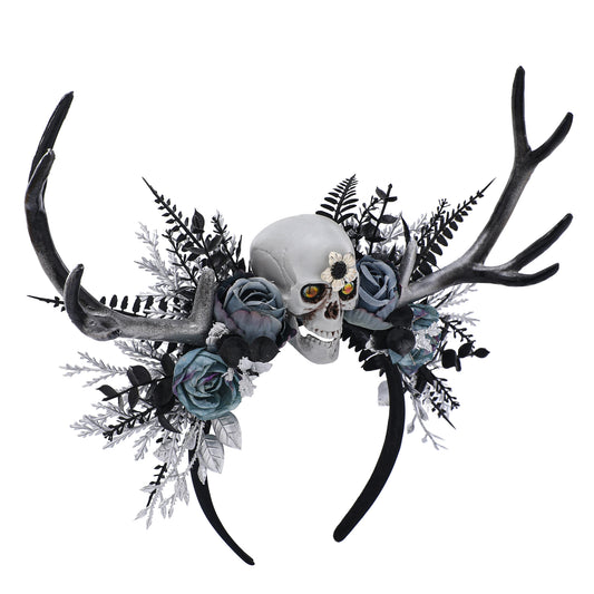 Dark Antler Headband: Black Skull Flower Hairband